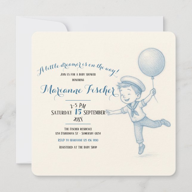 Invitation de Baby Shower Garçon Fantaisiste (Devant)