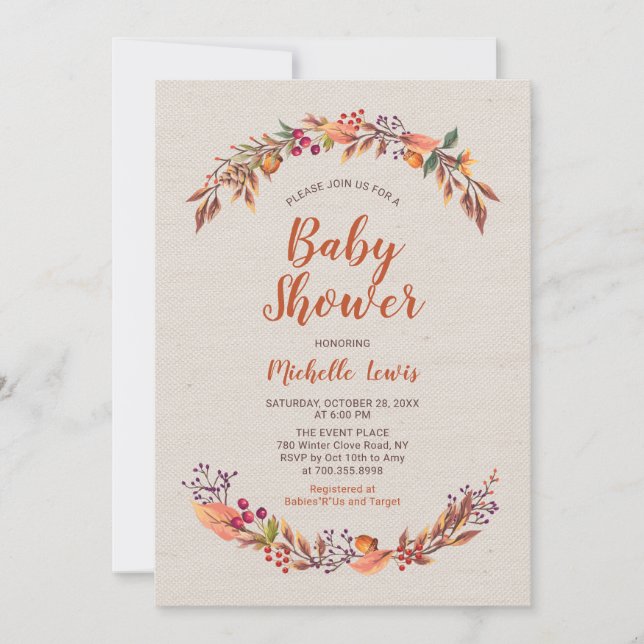Invitation de Baby Shower Garçon Florale Burlap Au (Devant)