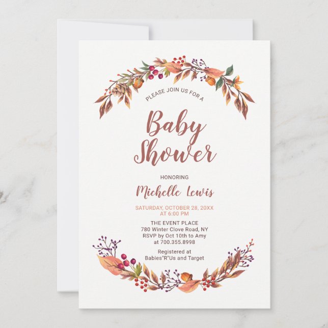 Invitation de Baby Shower Garçon Florale Moderne d (Devant)