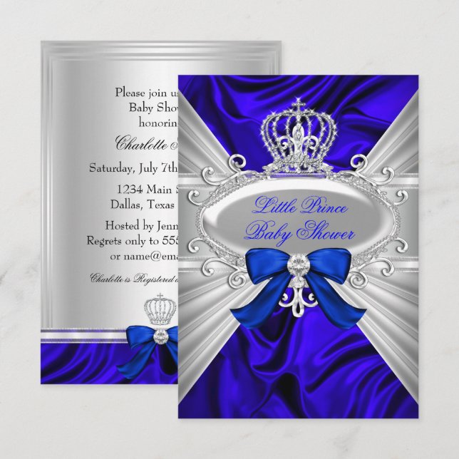 Invitation de Baby Shower Garçon Petit Prince Roya (Devant / Derrière)