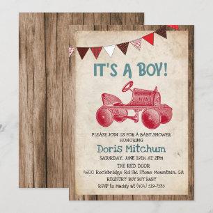 Invitation de Baby Shower Garçon Tracteur Vintage