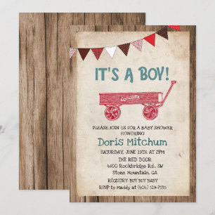 Invitation de Baby Shower Garçon Wagon Rustique Vi