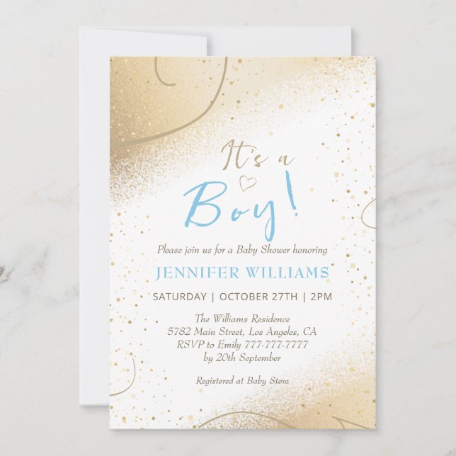 Invitation de Baby shower Gold & Blue Boy (Devant)