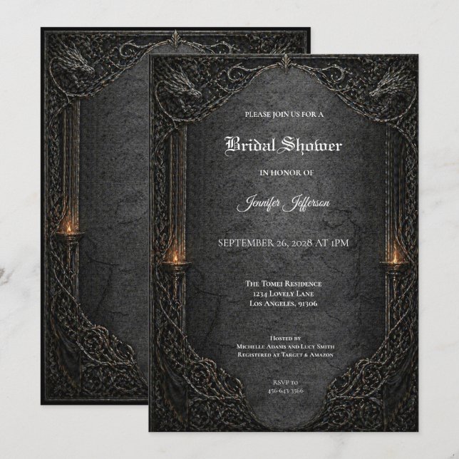 Invitation de baby shower gothique Dark GOT (Devant / Derrière)