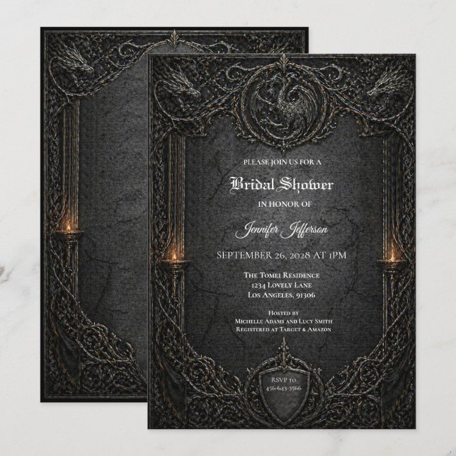 Invitation de baby shower gothique Dark GOT (Devant / Derrière)