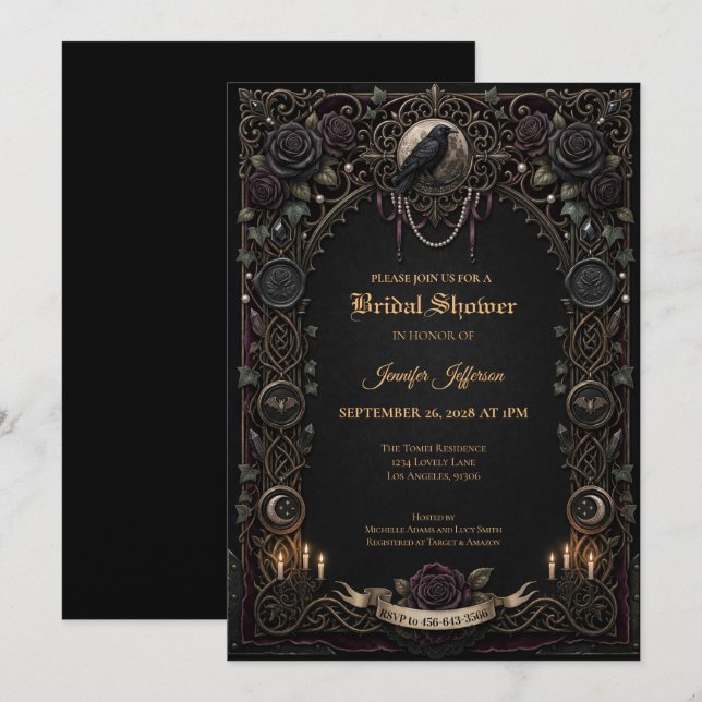Invitation de baby shower gothique sombre (Devant / Derrière)