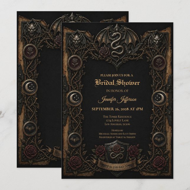 Invitation de baby shower gothique sombre (Devant / Derrière)