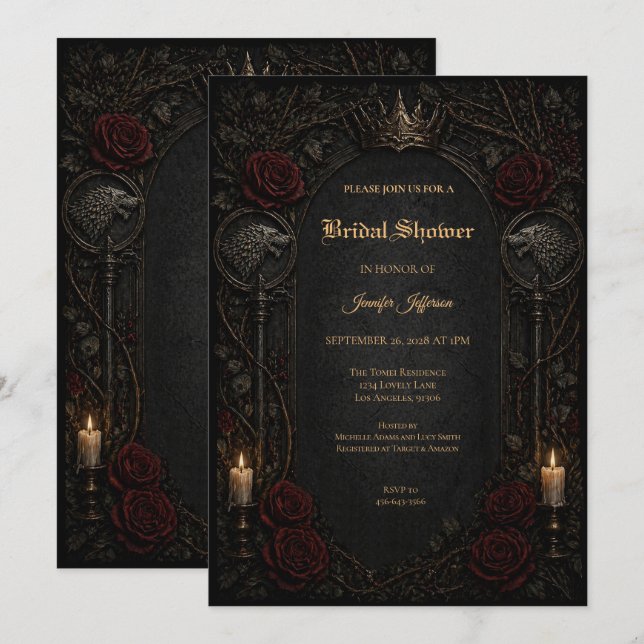 Invitation de baby shower gothique sombre GOT (Devant / Derrière)