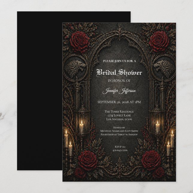 Invitation de baby shower gothique sombre GOT (Devant / Derrière)