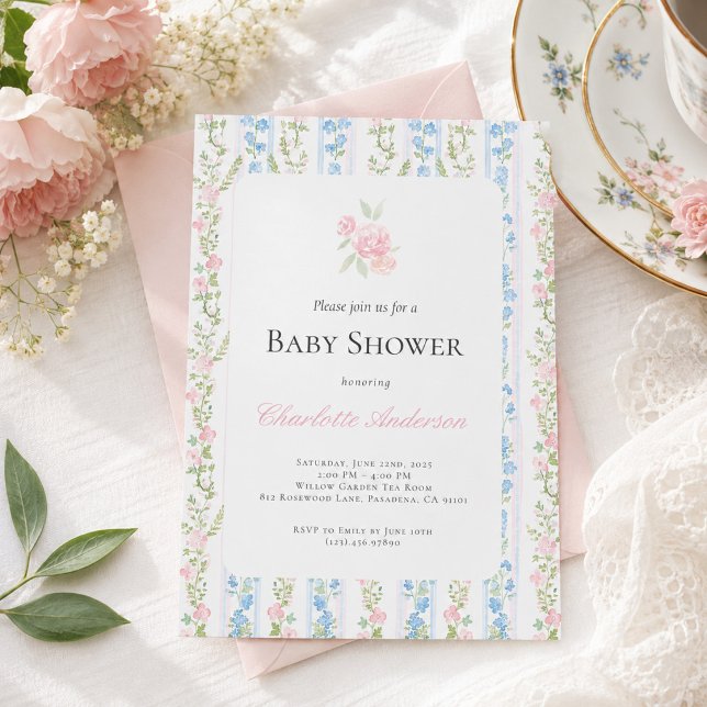 Invitation de baby shower grandmillennial aquarell (Créateur téléchargé)