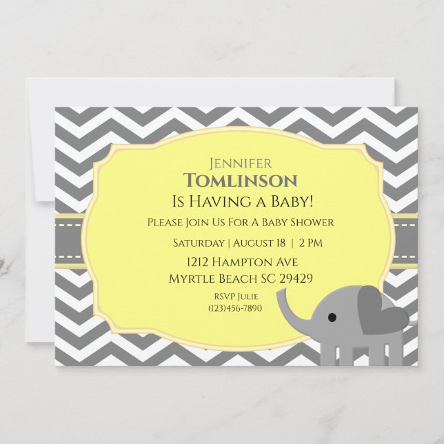 Invitation de Baby shower gris et jaune neutre (Devant)