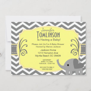 Invitation de Baby shower gris et jaune neutre
