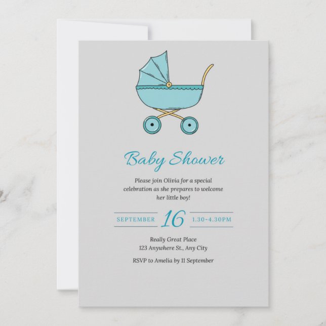 Invitation de Baby shower gris moderne avec pousse (Devant)