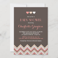 Invitation de Baby Shower Grise et Rose à Chevron