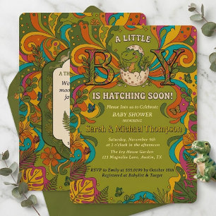 Invitation de baby shower Groovy Retro Dinosaur Bo