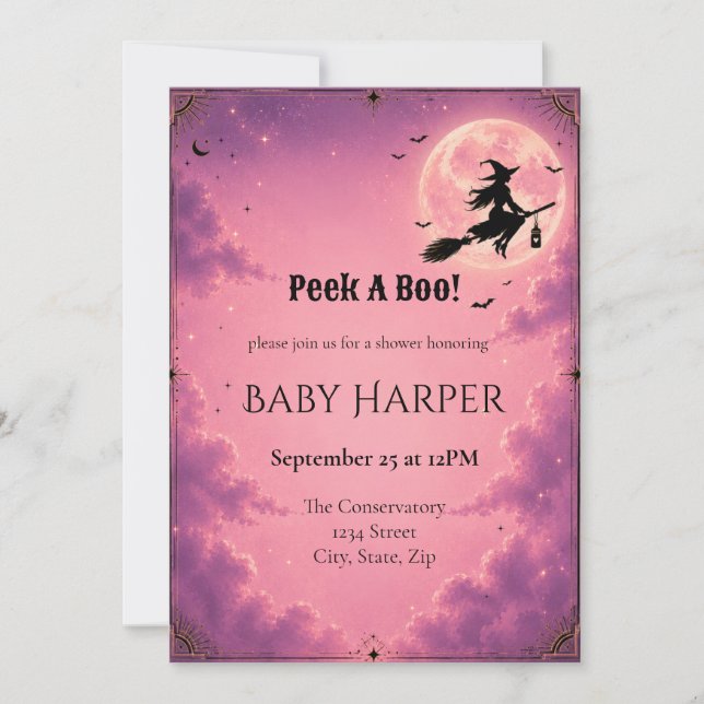 Invitation de Baby Shower Halloween Céleste | Rose (Devant)