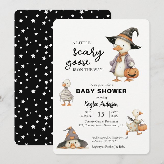 Invitation de baby shower Halloween oie sorcière (Devant / Derrière)