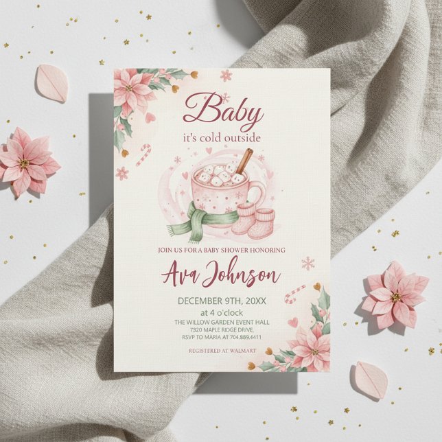 Invitation de Baby Shower Hiver Chocolat Chaud Béb ("Winter Baby Shower"
"Hot Cocoa Invitation"
"Baby Its Cold Outside")