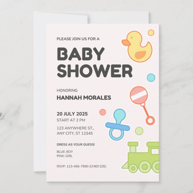 Invitation de Baby shower illustratif blanc (Devant)