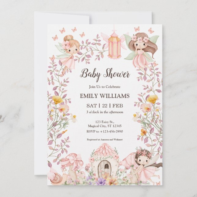 Invitation de Baby Shower Jardin de Fées Magique (Devant)