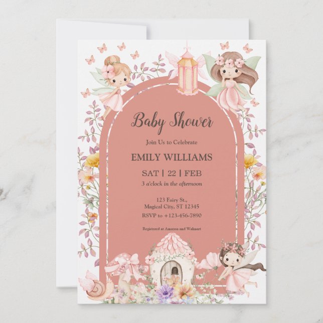 Invitation de Baby Shower Jardin de Fées Magique B (Devant)