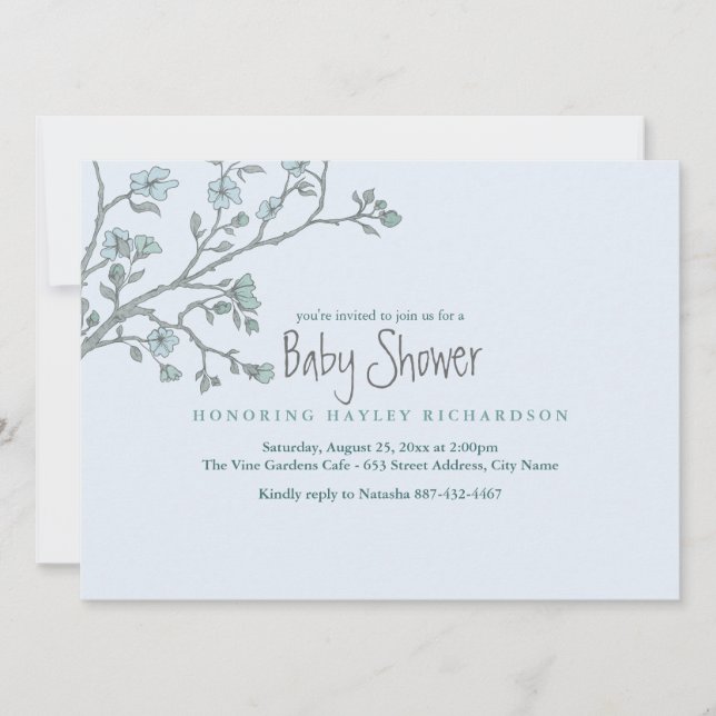Invitation de Baby Shower Jardin Moderne Bleu (Devant)