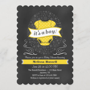 Invitation de Baby shower Jaune Chalkboard Boy