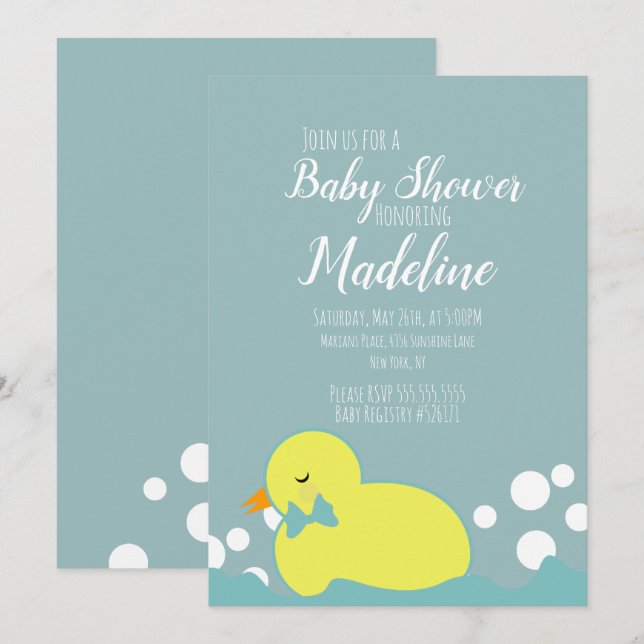 Invitation de Baby Shower Jaune Chaud Canards Mode (Devant / Derrière)