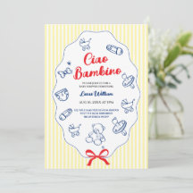 Invitation de baby shower jaune Ciao bambino