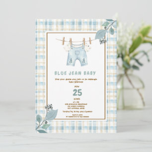 Invitation de Baby Shower Jean Bleu Gingham de Cam