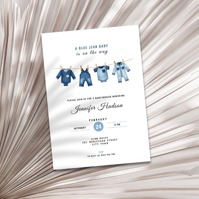 Invitation de Baby Shower Jean Bleu - Thème Denim (A blue jean baby shower invitation)