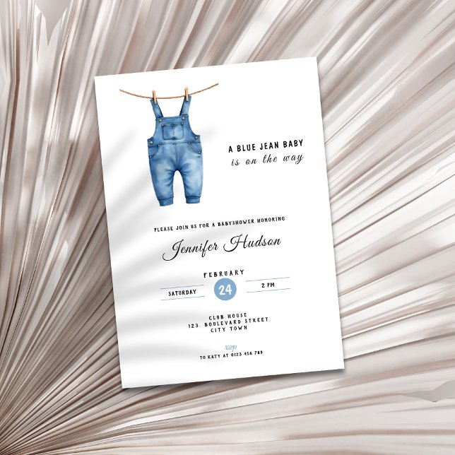 Invitation de Baby Shower Jean Bleu - Thème Denim (A blue jean baby shower invitation)