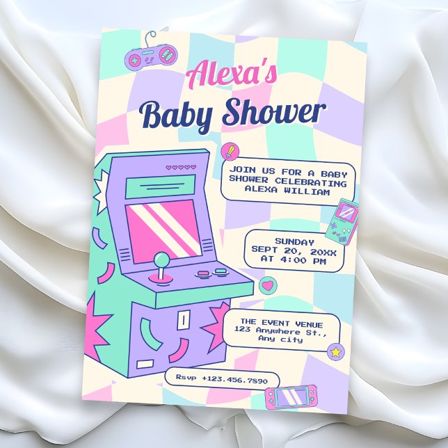 Invitation de baby shower jeu rétro (Créateur téléchargé)