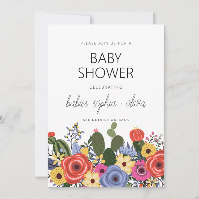 Invitation de Baby shower Jumeau Floral Boho moder (Devant)
