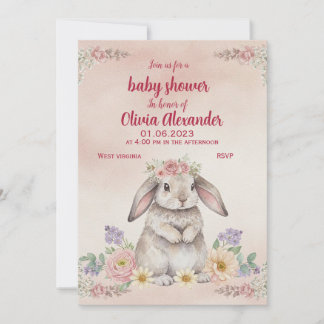 Invitation de Baby Shower Lapin Aquarelle | Douce
