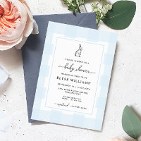 Invitation de Baby Shower Lapin aux carreaux bleus