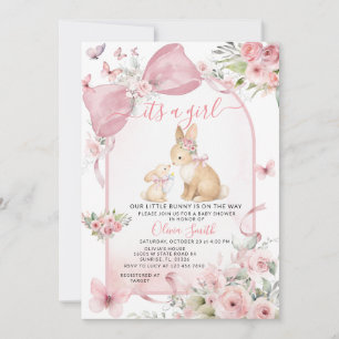 Invitation de baby shower Lapin Floral Rose avec u