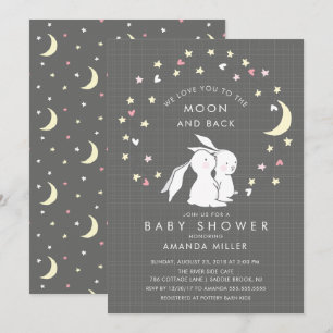 Invitation de Baby shower lapin Lune et Dos