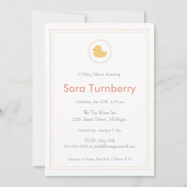 Invitation de baby shower - le caoutchouc mignon (Devant)