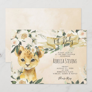 Invitation de baby shower Lion cub floral neutre