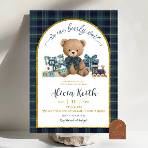 Invitation de Baby Shower Luxueuse Ours Bleu Vert 