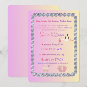 Invitation de Baby Shower Luxueuse Rose et Diamant