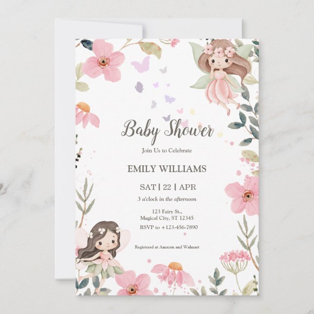Invitation de Baby Shower Magique Bohème Fée (Devant)