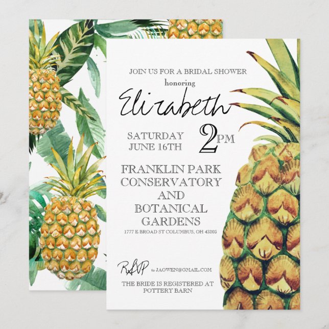 Invitation de Baby Shower Mariage Ananas (Devant / Derrière)