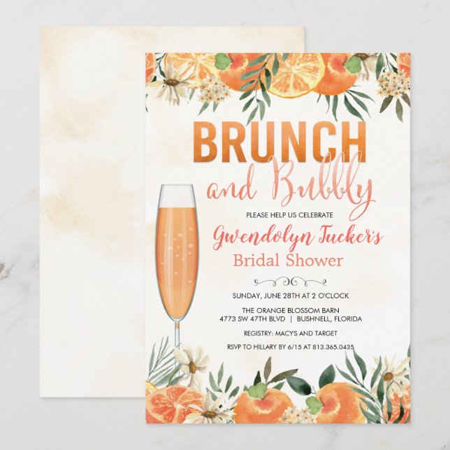 Invitation de Baby Shower Mariage Brunch et Bubbly (Devant / Derrière)