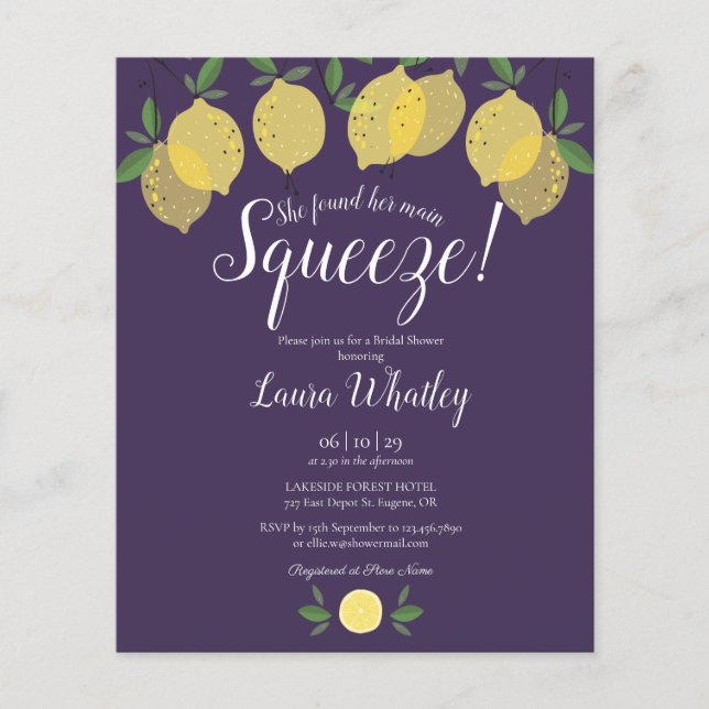 Invitation de Baby Shower Mariage Citrons Violets  (Devant)