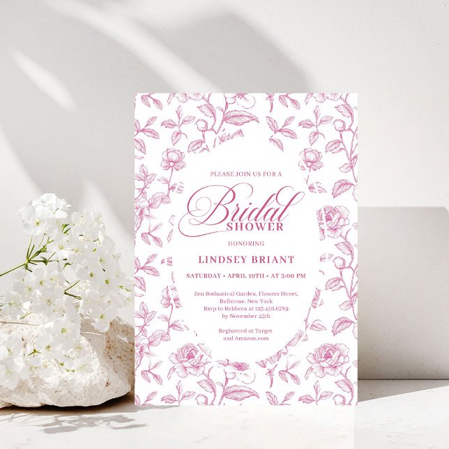 Invitation de Baby Shower Mariage Fleur Rose Pouss (Vintage Dusty Pink Rose Pattern Bridal Shower Invitation)