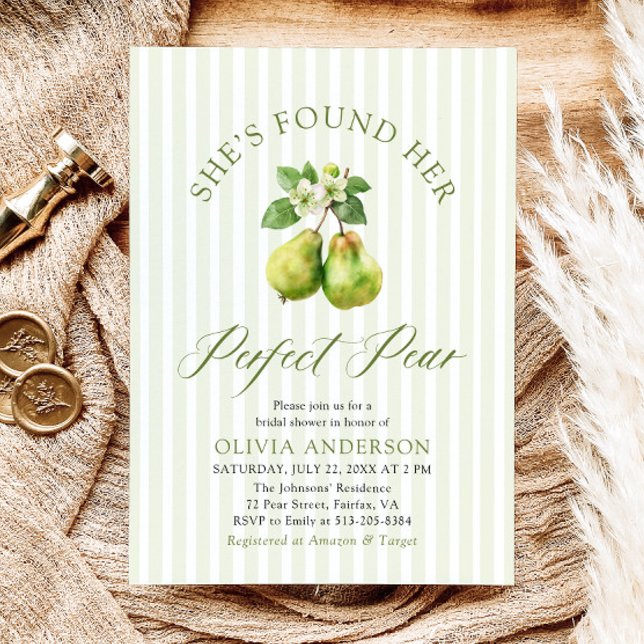 Invitation de Baby Shower Mariage Moderne Vert Gin (Modern Green Gingham Perfect Pear Bridal Shower Invitation)
