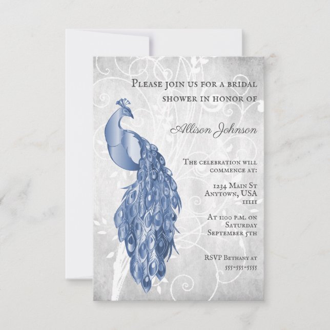 Invitation de Baby Shower Mariage Paon Bleu (Devant)