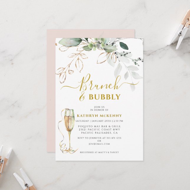 Invitation de Baby Shower Mariage pas chère Eucaly (Devant/Arrière en situation)